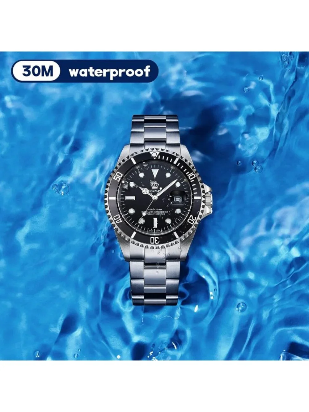 Luxury Men's Quartz Watch with Rotatable Bezel, Sapphire Glass & Luminous Hands